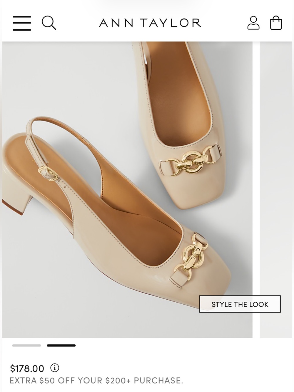 Ann Taylor Cream Patent Slingback Flats with Gold Chain Detail